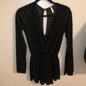 Velvet Striped Bell Sleeve Romper